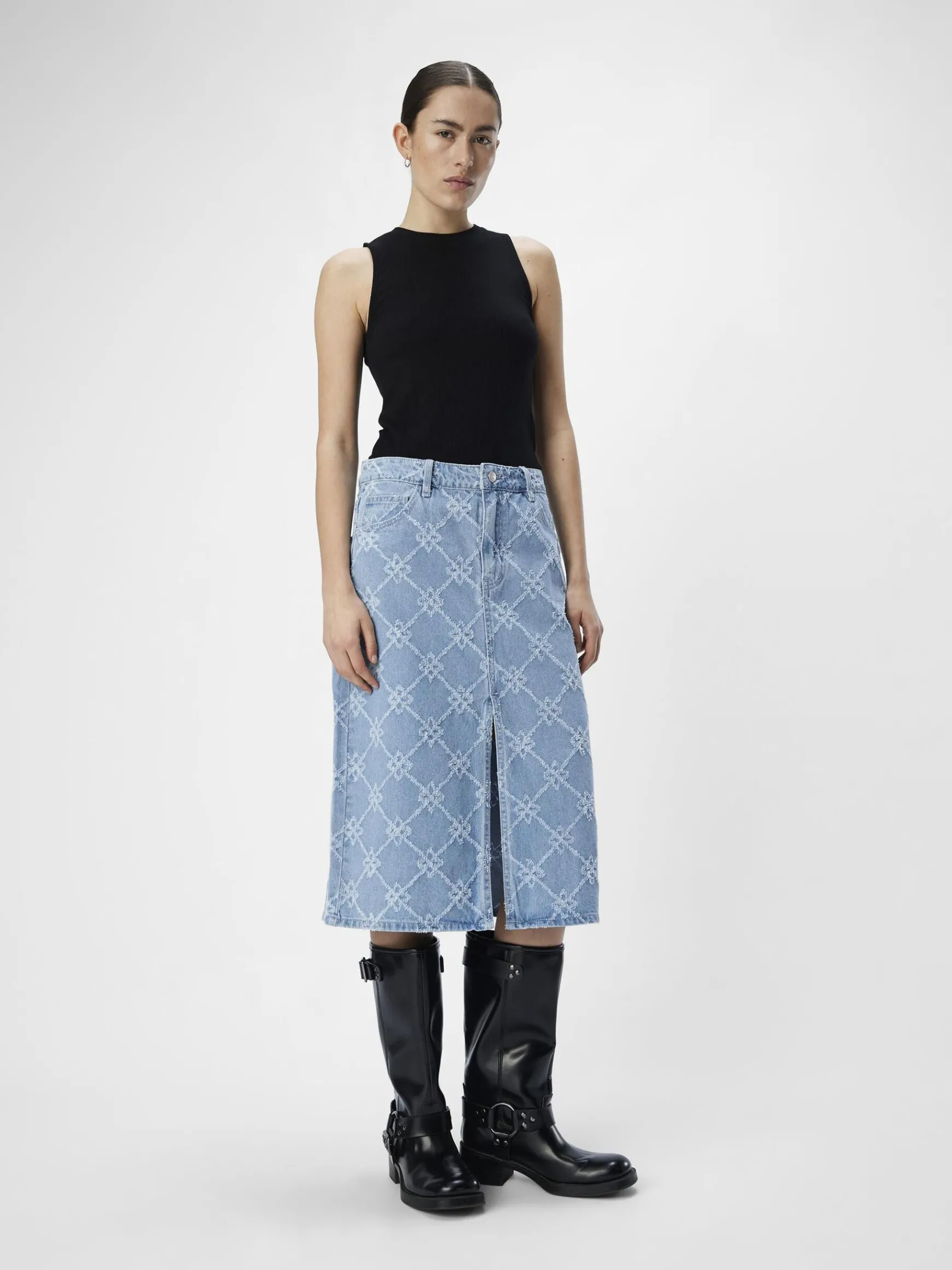 Dame OBJECT DENIM MIDINEDERDEL